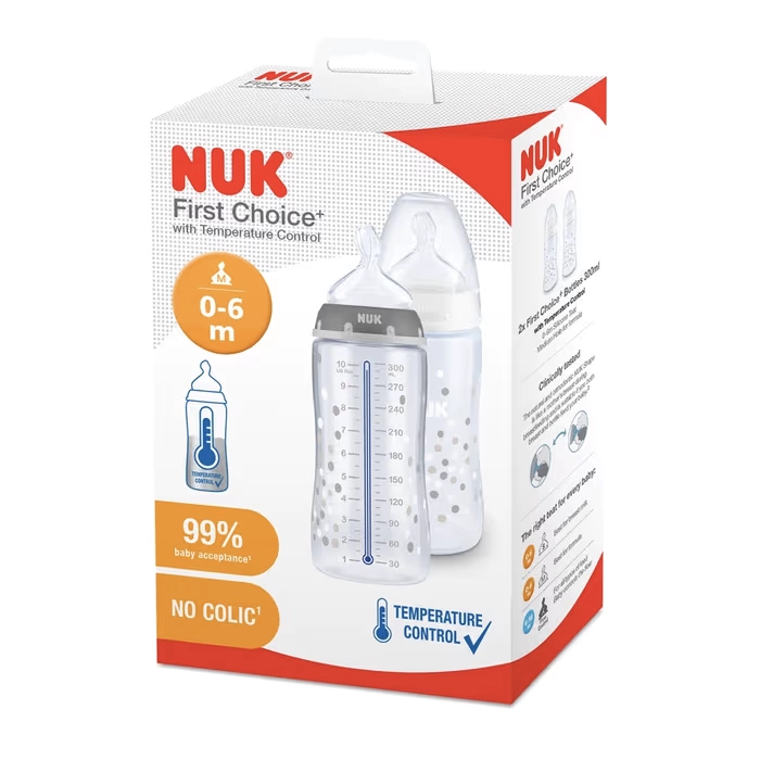 Nuk First Choice+ Bottle with Temperature Control 0-6Months - 300ml 2Pack